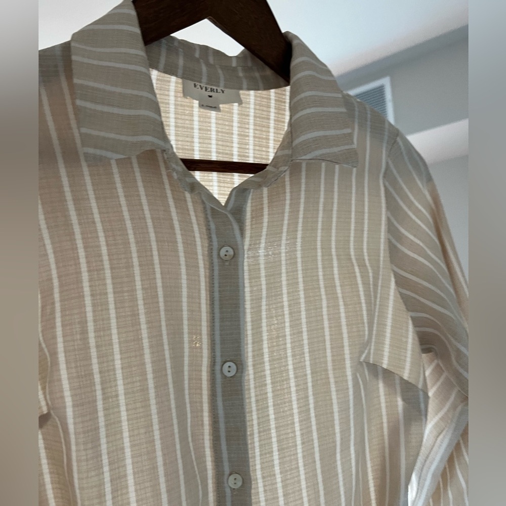 🤍Cream/White Stripe Button-Up Shirt Dress (Size S) - Picture 13 of 16
